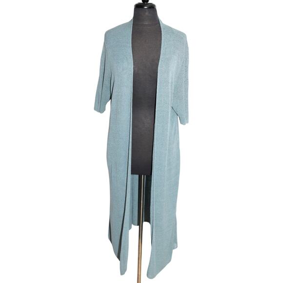 A8 Auth EILEEN FISHER Open Front Long Knit Organic Linen Jacket Cardigan Size XL - Picture 1 of 5